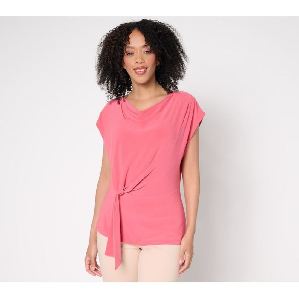 Dennis Basso Women's Top Sz 2XS (XXS) Draped Front Caviar Crepe Pink A707597